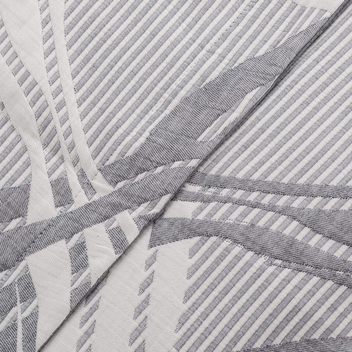 NTBAY 3 Layers Cotton Muslin 68x92 Twin Bed Blanket, Super Soft Breathable Thermal Yarn Dyed Quilt for Adults, Perfect Lightweight Blanket for Couch Sofa Bed All Seasons, Grey Wave