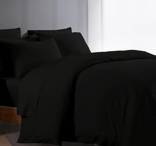 1000 Thread Count 100% Egyptian Cotton Duvet Cover Super King Size Cotton Black Long Staple Quilt 120"x120" Silky Soft, Breathable with Zipper -1 Piece All Season Duvet Cover Set for Comforter