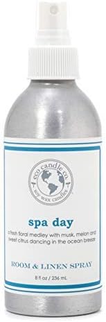 ECO CANDLE CO. Room & Linen Spray, Spa Day, 8 oz. - Scents Of Flowers, Musk, Melon, Citrus, & Ocean Air - Recycled Aluminum Bottle, No Propellents, Pump Top, All Natural Ingredients