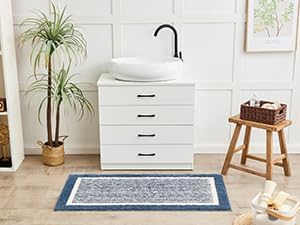 CozeCube Bath mats for Bathroom Non Slip, Fluffy Absorbent Microfiber Bath mat Washable, Aesthetic Bathroom Rugs, Long Navy Blue Bath mat, Navy Blue, 47" x 24"