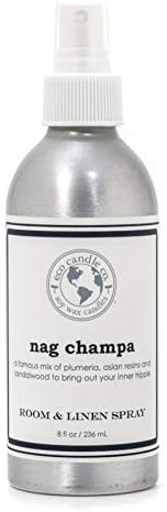 ECO CANDLE CO. Room & Linen Spray, Nag Champa, 8 oz. - Scents Of Plumeria, Asian Resins, & Sandalwood - Recycled Aluminum Bottle, No Propellents, Pump Top, All Natural Ingredients