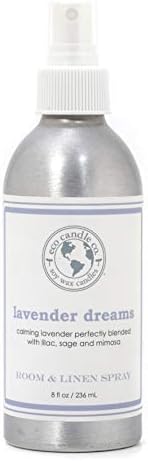 ECO CANDLE CO. Room & Linen Spray, Lavender Dreams, 8 oz. - Scents Of Lavender, Lilac, Sage, & Mimosa - Recycled Aluminum Bottle, No Propellents, Pump Top, All Natural Ingredients
