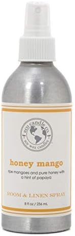 ECO CANDLE CO. Room & Linen Spray, Honey Mango, 8 oz. - Scents Of Mango, Honey, & Papaya - Recycled Aluminum Bottle, No Propellents, Pump Top, All Natural Ingredients