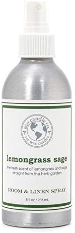 ECO CANDLE CO. Room & Linen Spray, Lemongrass Sage, 8 oz. - Scents Of Lemongrass & Sage - Recycled Aluminum Bottle, No Propellents, Pump Top, All Natural Ingredients