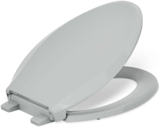 "KOHLER 4636-RL-95 Cachet ReadyLatch Elongated Toilet Seat Slow Close, Soft Close Toilet Seat Quiet Lid, Contoured Grip-Tight Bumpers Installation Hardware, Apartment Essentials, Ice Grey "
