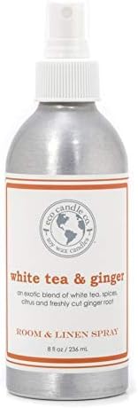 ECO CANDLE CO. Room & Linen Spray, White Tea & Ginger, 8 oz. - Scents Of White Tea, Spices, Citrus, Jasmine, & Ginger - Recycled Aluminum Bottle, No Propellents, Pump Top, All Natural Ingredients