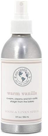 ECO CANDLE CO. Room & Linen Spray, Warm Vanilla, 8 oz. - Scents Of Rich Vanilla - Recycled Aluminum Bottle, No Propellents, Pump Top, All Natural Ingredients