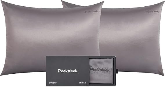 100% Mulberry Silk Pillowcases with Zipper– Luxurious, Anti-Aging Pillow Covers, 22 Momme 6A Grade Silk Pillow Cases 2 Pack for Hair and Skin Care (Dark Grey, King (U.S. Standard))
