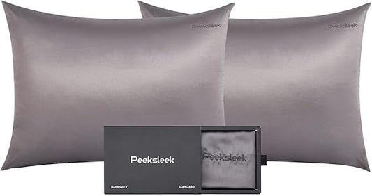 100% Mulberry Silk Pillowcases with Zipper– Luxurious, Anti-Aging Pillow Covers, 22 Momme 6A Grade Silk Pillow Cases 2 Pack for Hair and Skin Care (Dark Grey, King (U.S. Standard))