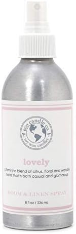 ECO CANDLE CO. Room & Linen Spray, Lovely, 8 oz. - Scents Of Lavender, Rosewood, Orchid, Bergamot, Cedarwood, & Musk - Recycled Aluminum Bottle, No Propellents, Pump Top, All Natural Ingredients
