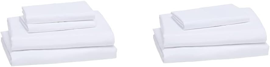 Amazon Basics 4 Piece Microfiber Lightweight Wrinkle-free Breathable Bed Sheet Set, Super Soft Easy Care, 14" Deep Pockets, Queen, Bright White, Solid