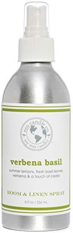 ECO CANDLE CO. Room & Linen Spray, Verbena Basil, 8 oz. - Scents Of Lemons, Verbena, Basil, & Cedar - Recycled Aluminum Bottle, No Propellents, Pump Top, All Natural Ingredients