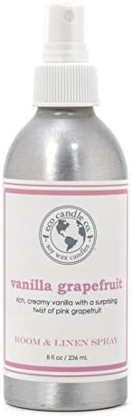 ECO CANDLE CO. Room & Linen Spray, Vanilla Grapefruit, 8 oz. - Scents Of Vanilla & Pink Grapefruit - Recycled Aluminum Bottle, No Propellents, Pump Top, All Natural Ingredients