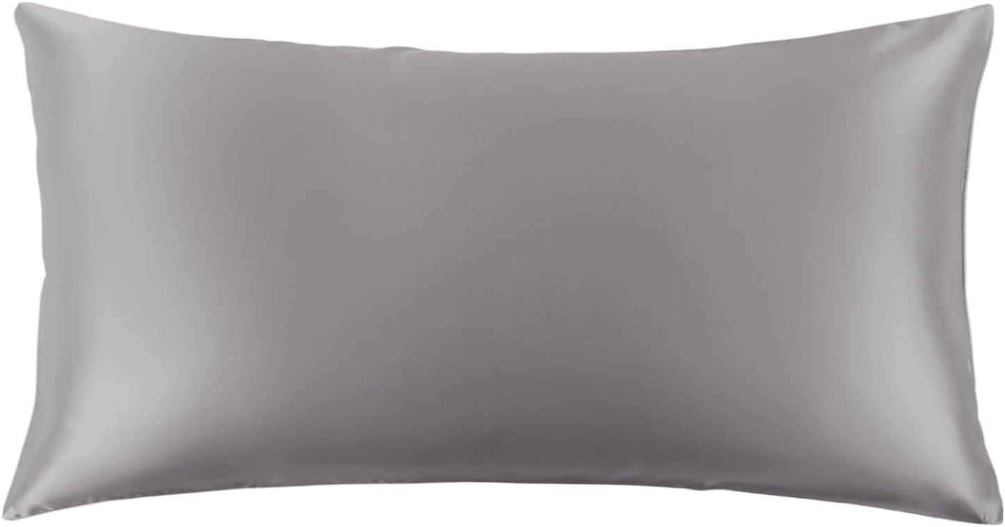 THXSILK Set of 2 Silk Pillowcase for Hair and Skin, 100% Mulberry Silk Bed Pillowcase 22 Momme, Hypoallergenic Soft Breathable Silk Pillow Case with Hidden Zipper, California King 20"x40", Grey