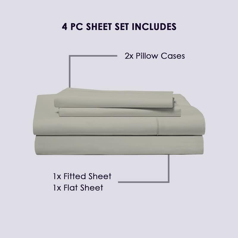 Pizuna Pure 100% Cotton King Size Sheets, 800 Thread Count Long Staple Cotton Crisp Sateen Sheets with 15inch Deep Pocket