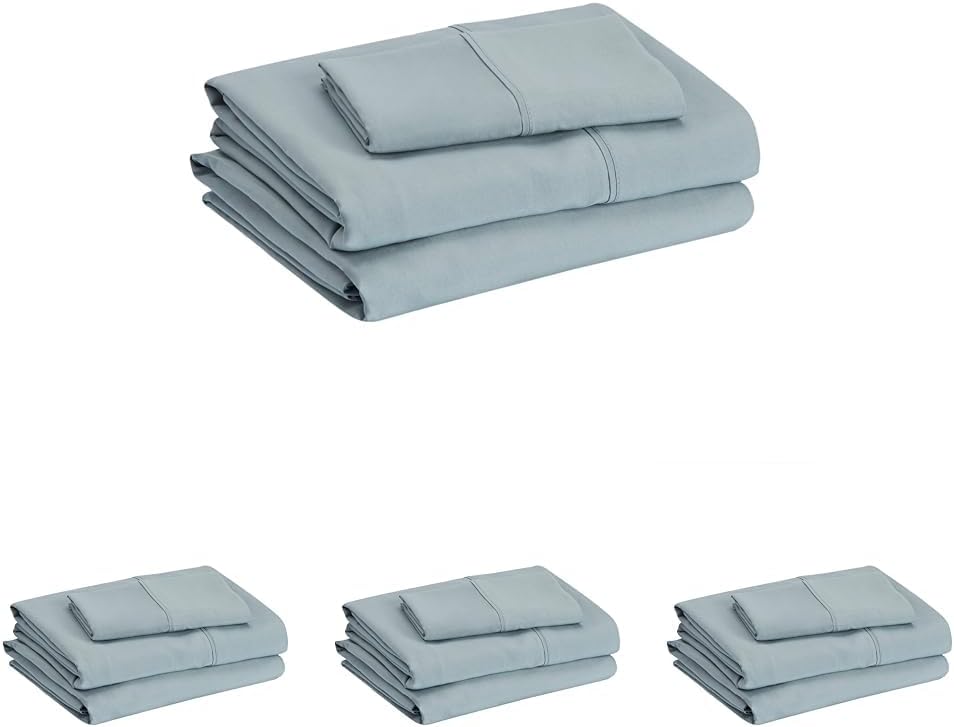 Amazon Basics Lightweight Super Soft Easy Care Microfiber 3 Piece Bed Sheet Set with 14-Inch Deep Pockets, Twin XL, Spa Blue, Solid (Pack of 4)