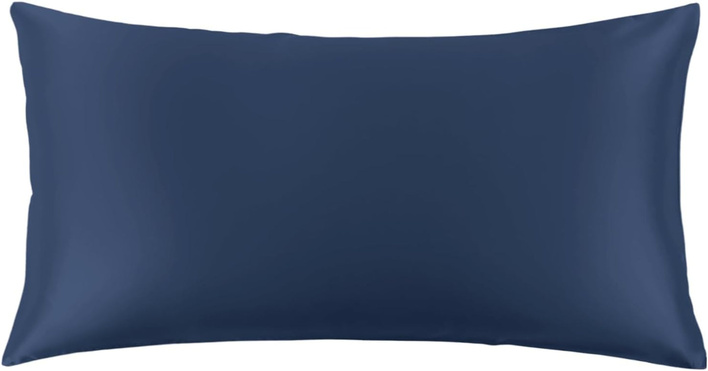 THXSILK Set of 2 100% Mulberry Silk Pillowcase for Hair and Skin, Grade 6A+ Mulberry Silk Pillow Cases 22 Momme, Hypoallergenic Pillow Case Cover with Zipper (California King 20"x40", Navy Blue)