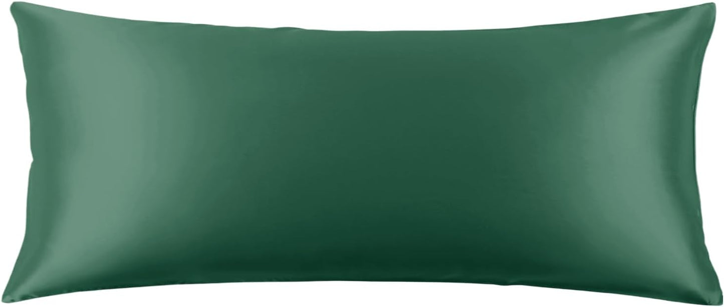 THXSILK Set of 2 100% Mulberry Silk Pillowcase for Hair and Skin, Grade 6A+ Mulberry Silk Pillow Cases 22 Momme, Hypoallergenic Pillow Case Cover with Zipper (Body Size 20"x54", Green)
