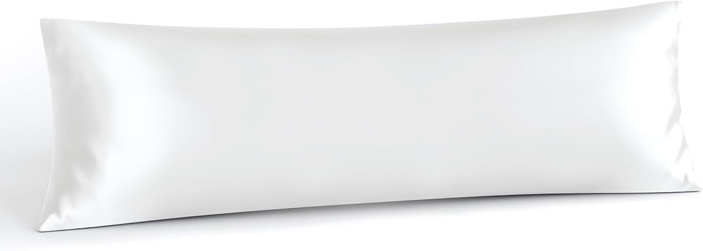 INFIIXSO Body Pillow Cover with Zipper, Luxury Mulberry Silk Body Pillow Case 20x54 Inches, Ultra Smooth and Soft Cooling Long Pillowcase, Gift for Women, Men(White)