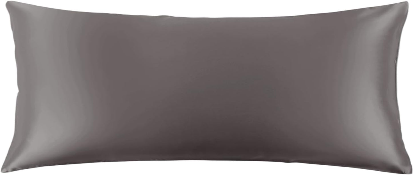 THXSILK Set of 2 Silk Pillowcase for Hair and Skin, 100% Mulberry Silk Bed Pillowcase 22 Momme, Hypoallergenic Soft Breathable Silk Pillow Case with Hidden Zipper, Body Size 20"x54", Dark Gray