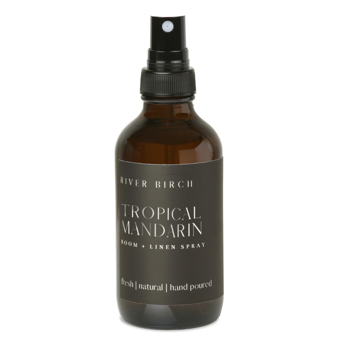 River Birch Tropical Mandarin Scented Linen and Room Spray | Home Fragrance | 4 oz Glass Amber Bottle | Luxury Signature Scent | Handmade in Texas
