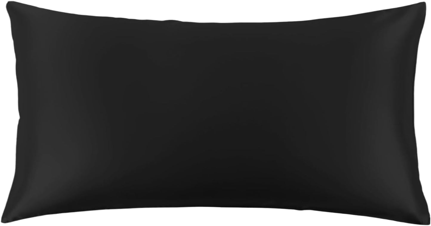 THXSILK Set of 2 100% Mulberry Silk Pillowcase for Hair and Skin Health, 22 Momme Soft and Smooth Pillowcases with Hidden Zipper, Both Sides Premium Pure Silk, California King 20"x40", Black