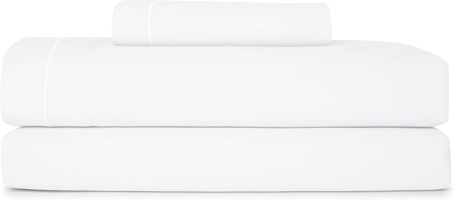 CASUAL LIVING Twin Sheets Set 3 Piece Cooling Sheets with 1 Pillowcase Soft Microfiber Hypoallergenic Washable Bed Set Deep Pocket Lightweight Bedding for College Dorm Essentials, Twin, White