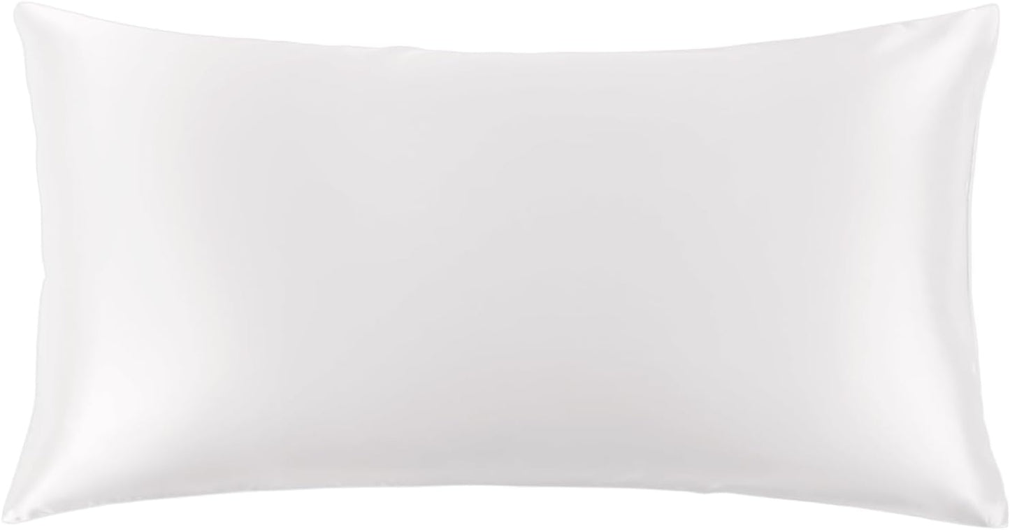 THXSILK Set of 2 100% Mulberry Silk Pillowcase for Hair and Skin, Grade 6A+ Mulberry Silk Pillow Cases 22 Momme, Hypoallergenic Pillow Case Cover with Zipper (California King 20"x40", White)
