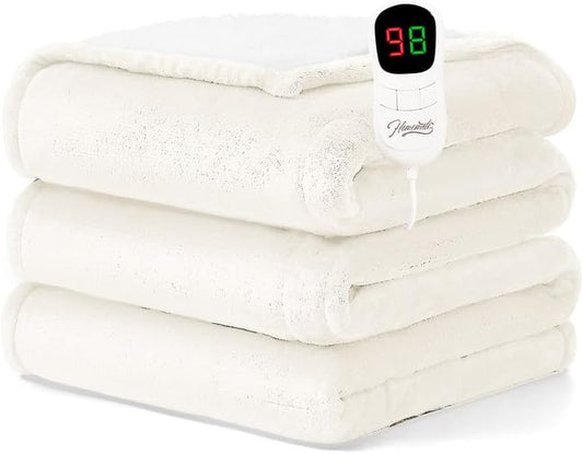 Homemate Electric Heated Blanket Full Size - 72"x84" Heating Blanket Full Size 1/2/4/6/8 Hours Auto-Off 10 Heat Level Over-Heat Protection Flannel Sherpa ETL Certification