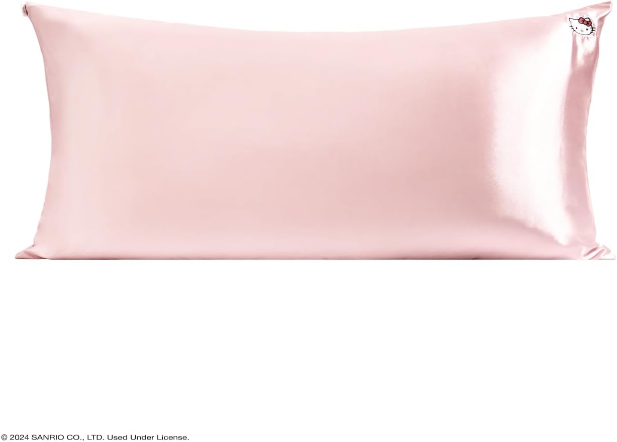 Kitsch x Hello Kitty (Pink Kitty Face) - Satin Pillowcase with Zipper for Hair and Skin, Softer Than Silk Pillow Case, Smooth Cooling Pillow Covers, Machine Washable, King Size (19x36)