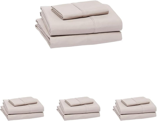 Amazon Basics Lightweight Super Soft Easy Care Microfiber 3-Piece Bed Sheet Set with 14-Inch Deep Pockets, Twin XL, Taupe, Solid (Pack of 4)