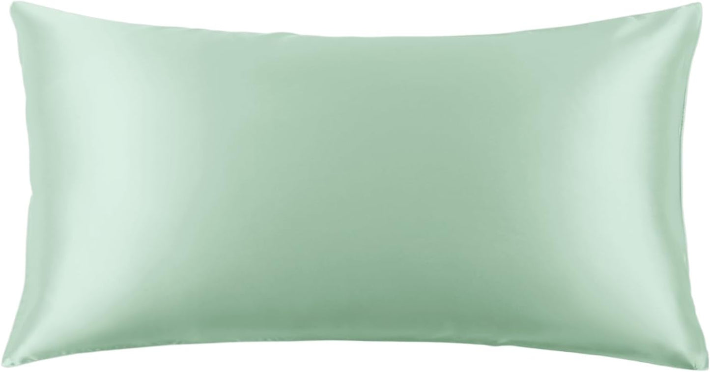 THXSILK Set of 2 Silk Pillowcase for Hair and Skin, 100% Mulberry Silk Bed Pillowcase 22 Momme, Soft Breathable Silk Pillow Case with Hidden Zipper, California King 20"x40", Turquoise Green