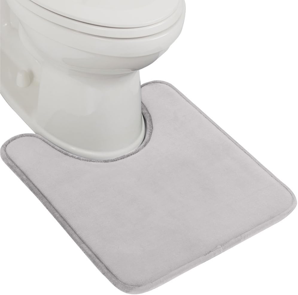 GORILLA GRIP Thick Memory Foam Toilet Rug for Bathroom, U Shaped Washable, Soft Absorbent Velvet Topside Floor Mats, Machine Wash, Cushioned Luxury Rugs for Bath Room, 22.5 x 19.5 Light Gray