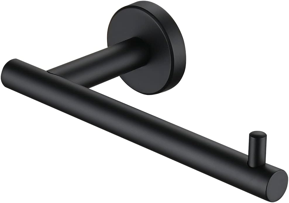 JQK Black Toilet Paper Holder, 5 Inch 304 Stainless Steel Thick 0.8mm Tissue Paper Dispenser, Matte Black Wall Mount, TPH100-PB