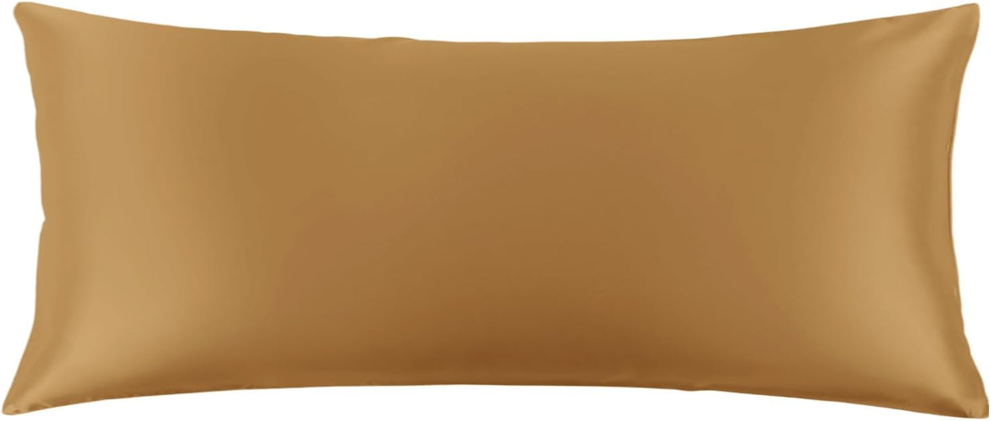 THXSILK 100% Pure Mulberry Silk Pillowcase for Hair and Skin, 22 Momme Grade 6A+ Silk Zipper Body Pillow Case, Real Silk Pillowcase with Zipper(Metallic Gold, Body 20"x54")