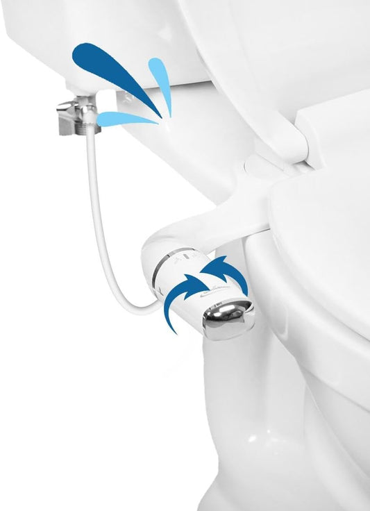 GenieBidet Bidet Attachment for Toilet, Ultra-Slim Self Cleaning Toilet Bidet with Separate Rear & Feminine Cleansing Nozzles, Includes Travel Bidet & 4 Accent Rings (Right-Handed)