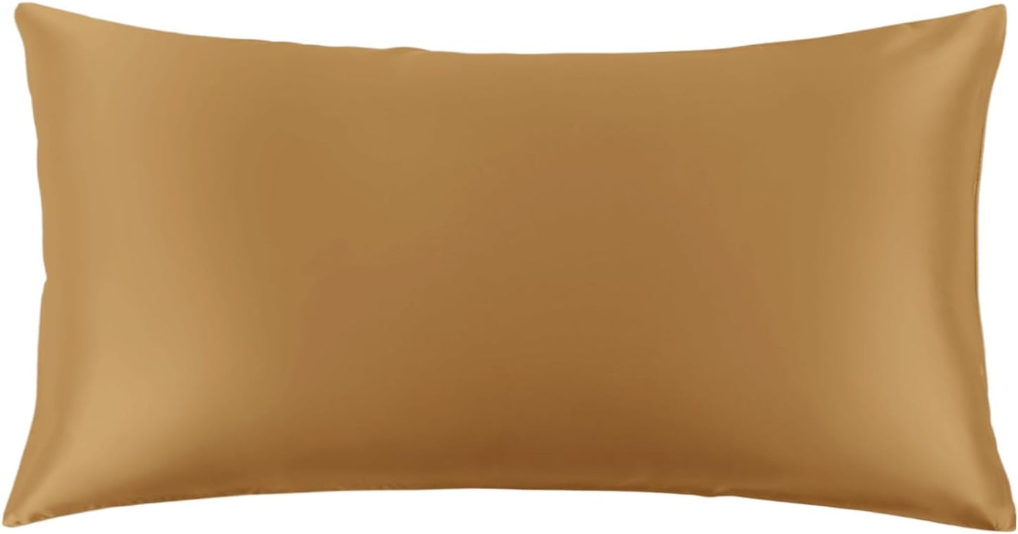 THXSILK 100% Pure Mulberry Silk Pillowcase for Hair and Skin, 22 Momme Zipper Silk Pillow Case, Real Silk Pillowcase with Zipper (Metallic Gold, California King Size 20"x40")