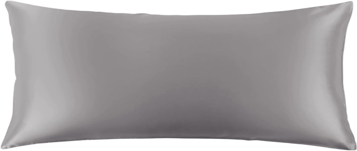 THXSILK 100% Mulberry Silk Pillowcase for Hair and Skin, 22 Momme Natural Silk Body Pillow Cover with Hidden Zipper, Soft Breathable Smooth Organic Silk Body Pillowcase(Grey, Body Size 20"x54")