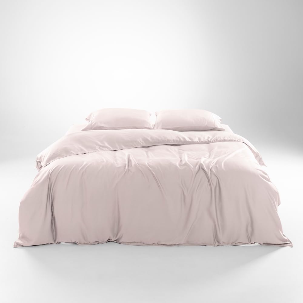 Olive + Crate Tencel Eucalyptus Cooling Duvet Cover Set - Hypoallergenic, Lyocell Tencel Duvet Cover - Soft, Temperature Regulating with Hidden Button Closure & Corner Ties - Queen Size [Barely Pink]