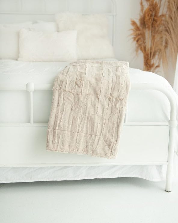 Minky Couture Sorbet Blanket - Ultra-Soft Throw for Silky Smooth Comfort - Premium Decorative Throw - Midweight, Breathable Fabric - Machine Washable Travel, Almond Croissant