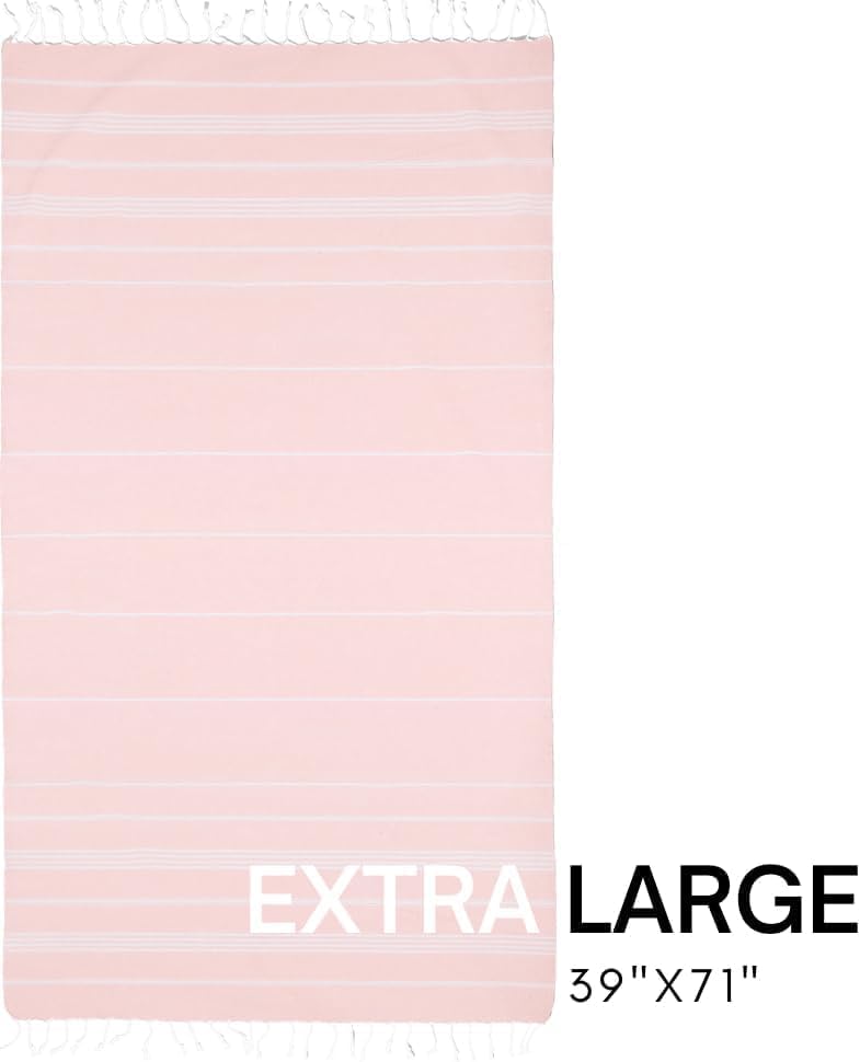 BAY LAUREL Turkish Beach Towel with Travel Bag 39 x 71 Quick Dry Sand Free Lightweight Large Oversized Towels Light - Pack of 4 (Pack of 4 - Blush with Floral Bag)