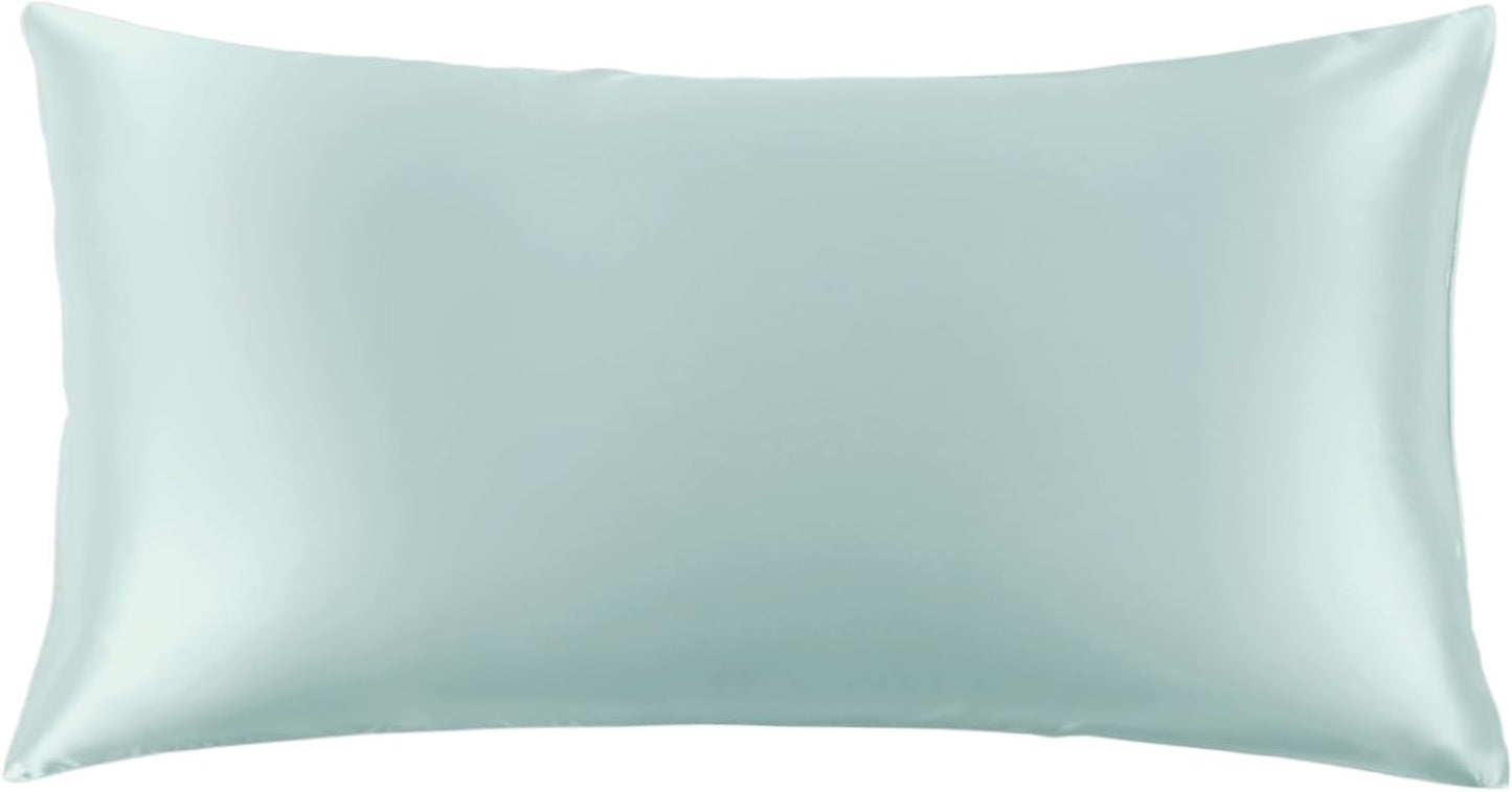 THXSILK 100% Mulberry Silk Pillowcase for Hair and Skin, 22 Momme Grade 6A+ Mulberry Silk Pillow Case, Natural Silk Pillow Case Cover with Zipper, 1pc(California King Size 20"x40", Light Blue)