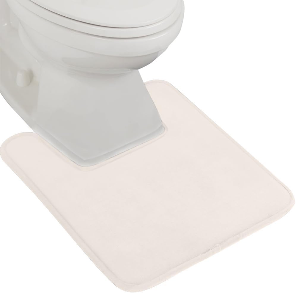 GORILLA GRIP Thick Memory Foam Toilet Rug for Bathroom, Square Shaped Washable, Soft Absorbent Velvet Topside Floor Mats, Machine Wash, Cushioned Luxury Rugs for Bath Room, 22.5x19.5, Cream