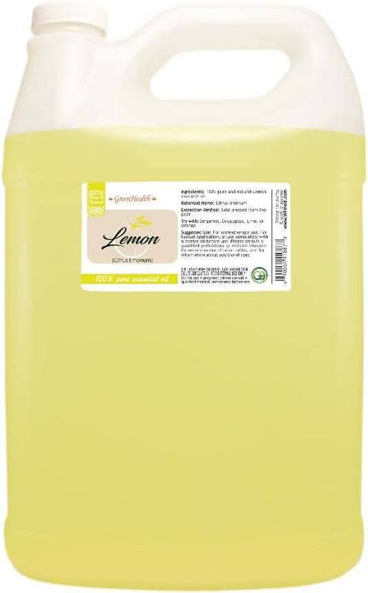 GreenHealth Lemon Essential Oil (Spain) – 1 Gallon – 100% Pure & Uncut – Cold-Pressed Citrus Oil for Aromatherapy, Cleaning & DIY