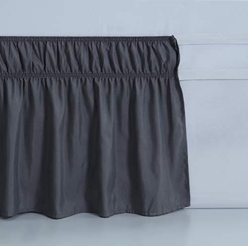 MEILA Wrap Around Bed Skirt Three Fabric Sides Elastic Dust Ruffled 16 Inch Tailored Drop,Easy to Install Fade Resistant-Dark Grey, Queen/King