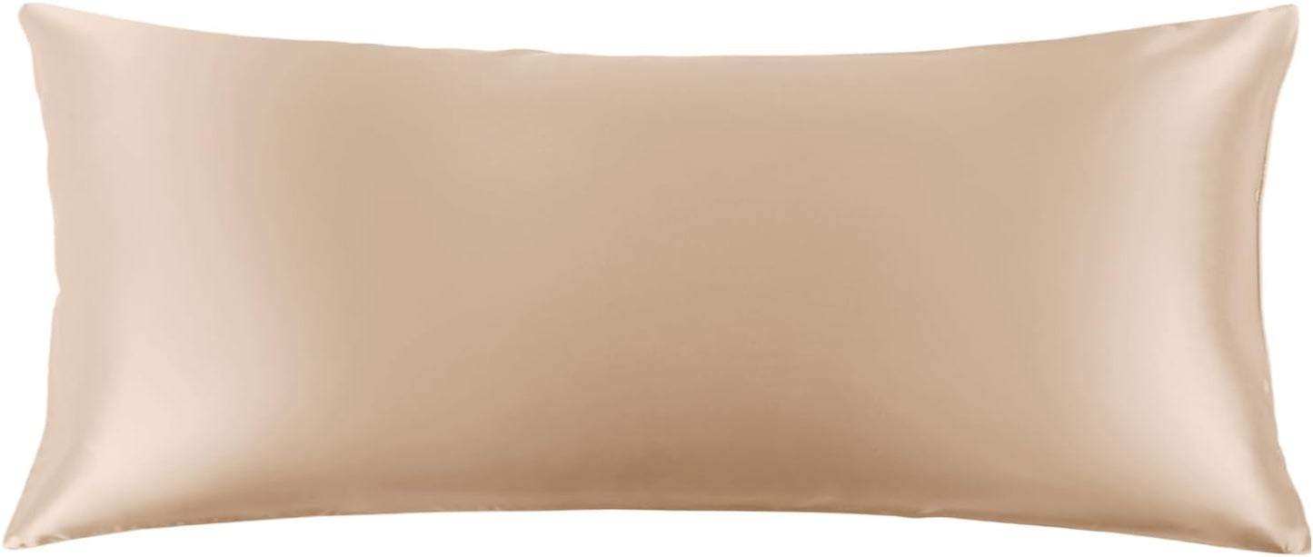 THXSILK Set of 2 100% Mulberry Silk Pillowcase for Hair and Skin, Grade 6A+ Mulberry Silk Pillow Cases 22 Momme, Hypoallergenic Pillow Case Cover with Zipper (Body Size 20"x54", Beige)