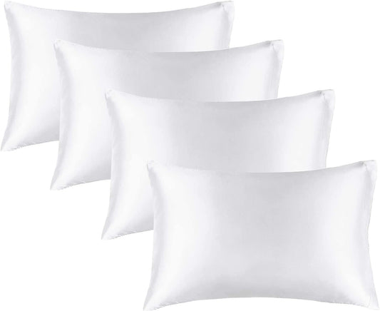 BEDELITE Satin Pillowcase for Hair and Skin, Super Soft Similar to Silk Pillow Cases 4 Pack with Envelope Closure, Cooling Pillowcases for Women Men (20"x26" Standard Size, White)