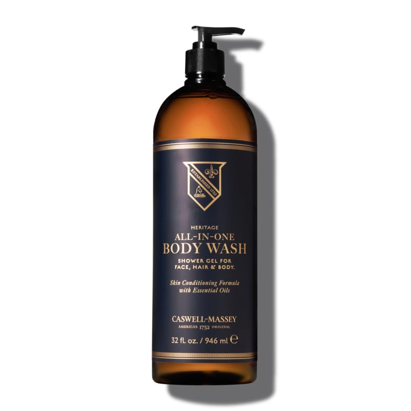 Caswell-Massey All-in-1 Body Wash, Use as a Face Wash, Beard Wash, Shampoo, Body Wash & Shave Gel, Signature Heritage Soap for Men, Made in USA, 32 Fl Oz
