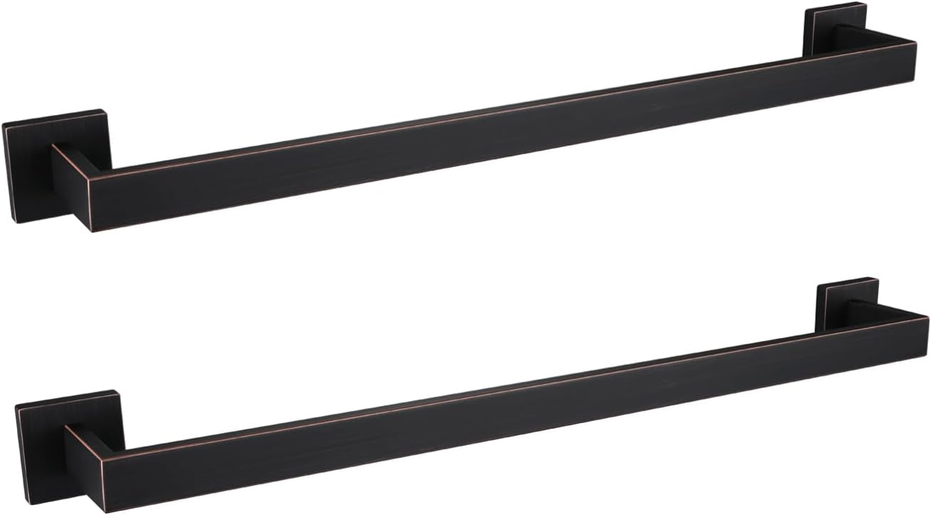 LANC ORB 24-Inch Bath Towel Bar 2 Pack Bathroom Kitchen Single Towel Rack Oil Rubbed Bronze Towel Holder Wall Mounted Towel Hanger Towel Rod Stainless Steel Towel Rail, A8804-6ORB