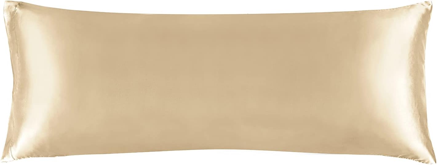 BEDELITE Satin Body Pillow Cover, Super Soft and Cooling Body Pillow Pillowcase for Hair and Skin, Breathable Silky Full Long Pillowcase Cover(20"x54", Champagne)